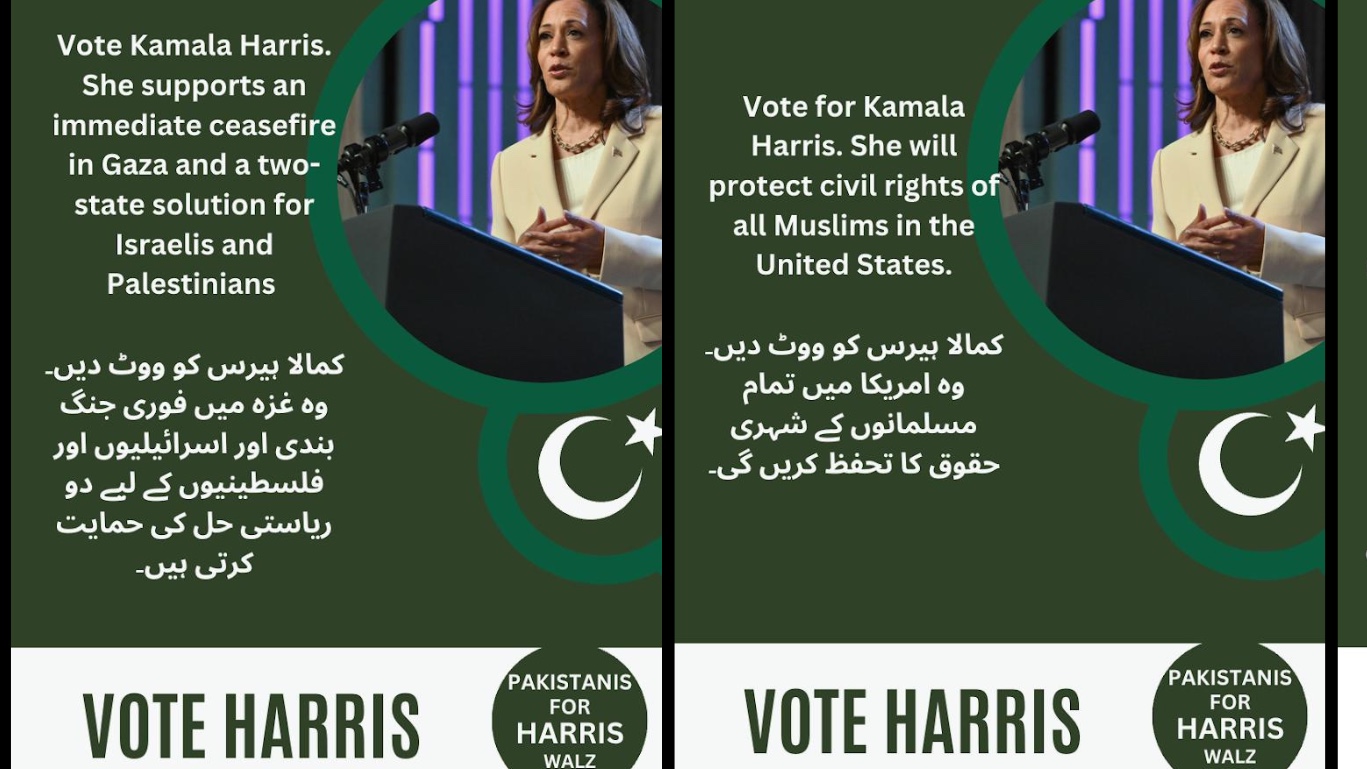 رسومات مصممة للأمريكيين الباكستانيين الذين يدعمون هاريس (MEE/Muslims for Harris)